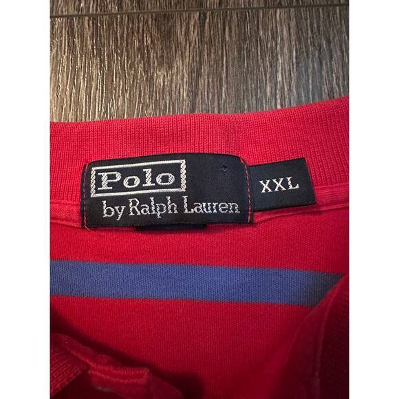 Polo Ralph Lauren Shirt Red Blue Striped Polo Shirt Navy Blue Pony Logo XXL - Picture 4 of 6